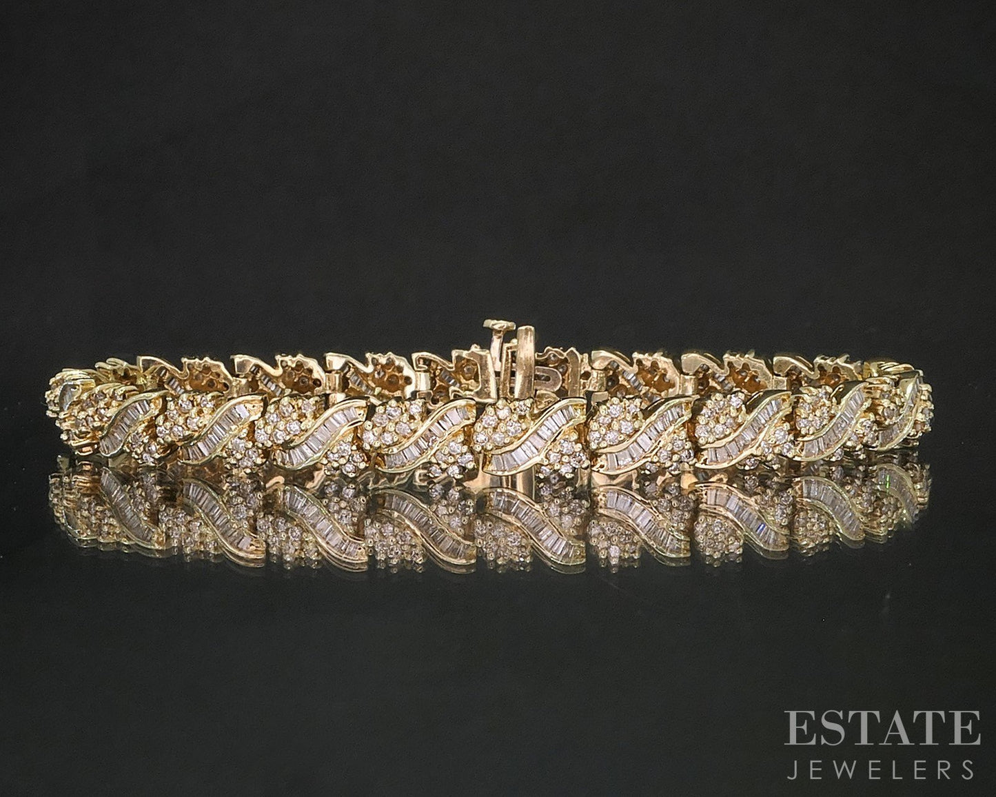 14k Yellow Gold Natural 4ctw Diamond Cluster Tennis Bracelet 23.4g 7.5"L i20382