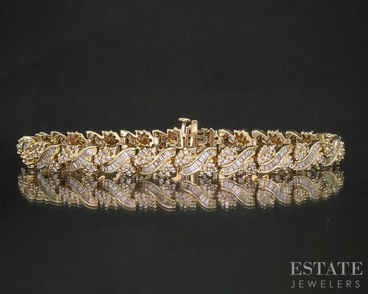 14k Yellow Gold Natural 4ctw Diamond Cluster Tennis Bracelet 23.4g 7.5"L i20382