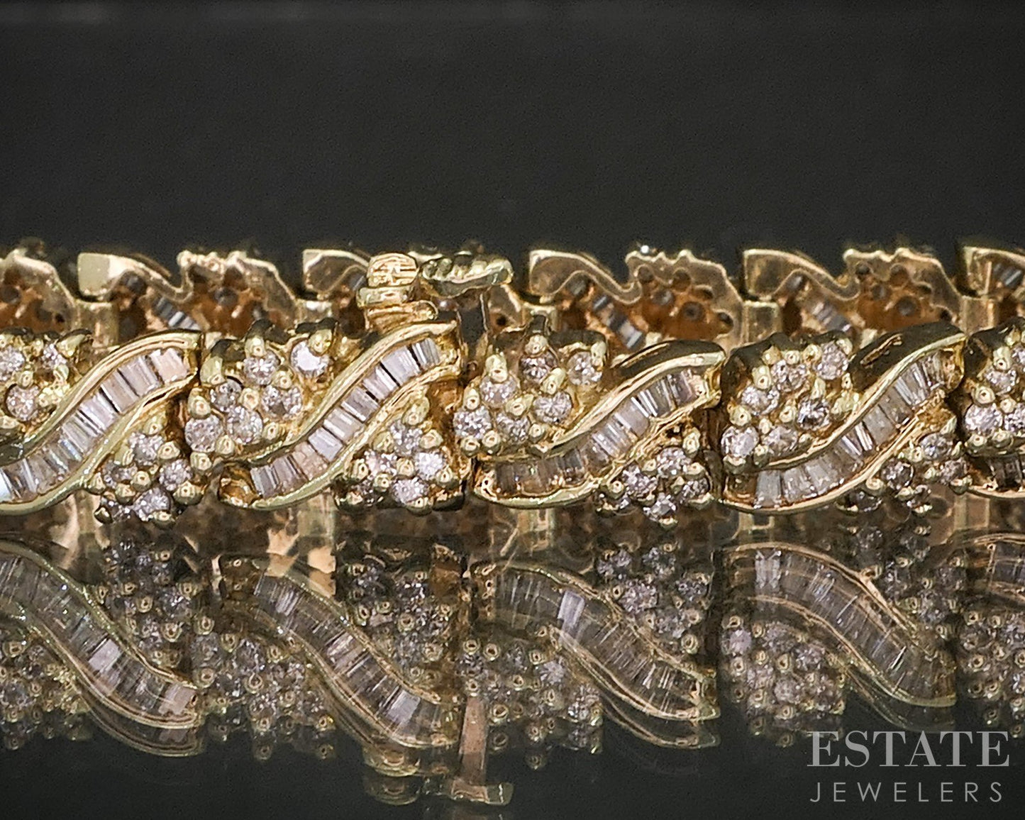 14k Yellow Gold Natural 4ctw Diamond Cluster Tennis Bracelet 23.4g 7.5"L i20382