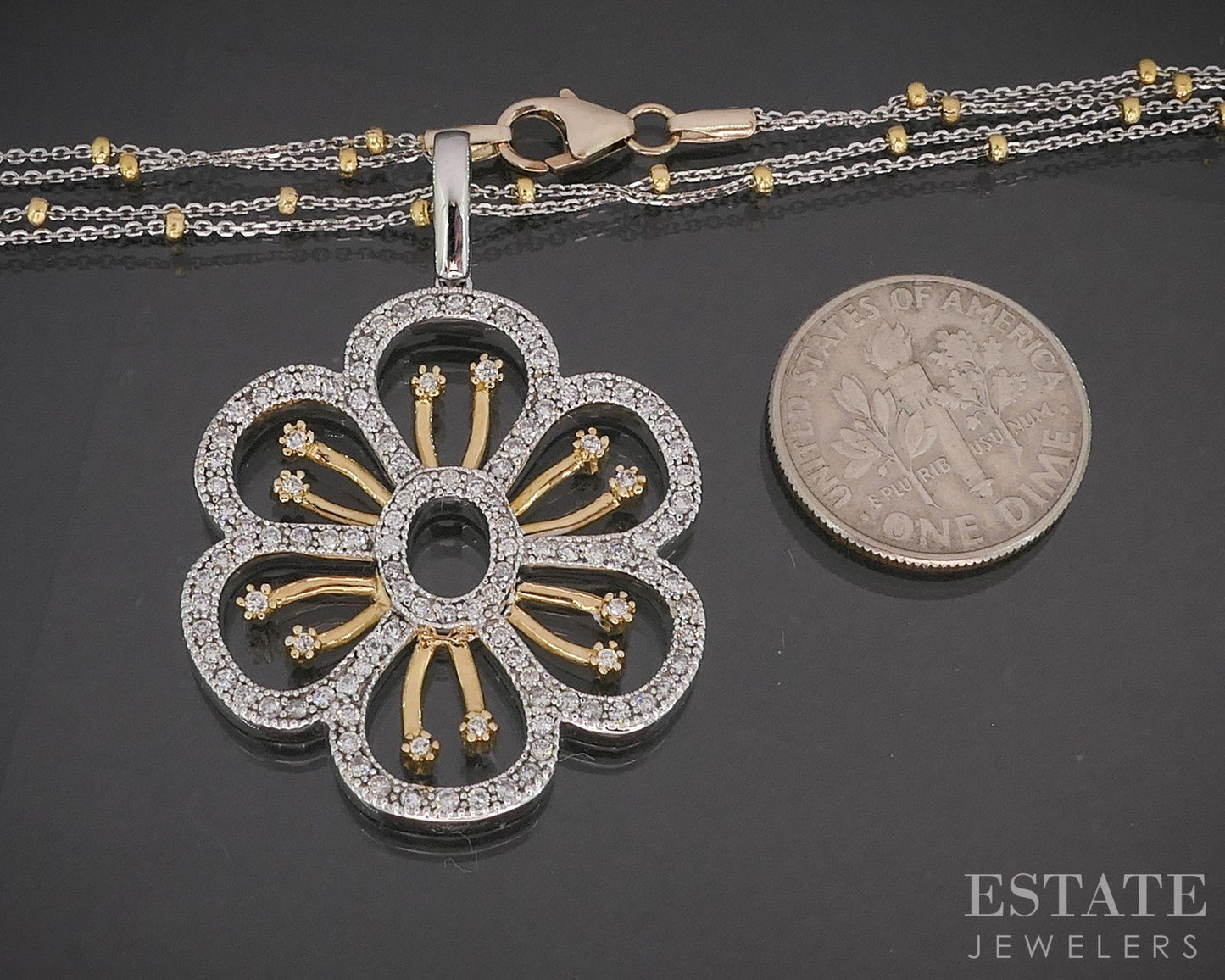 14k Yellow & White Gold Natural .50ctw Diamond Flower Necklace 10.7g 16"L i20383