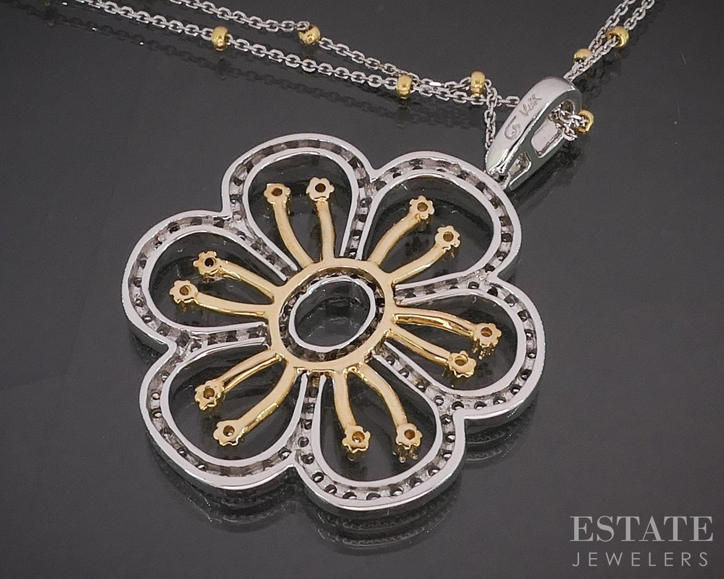 14k Yellow & White Gold Natural .50ctw Diamond Flower Necklace 10.7g 16"L i20383