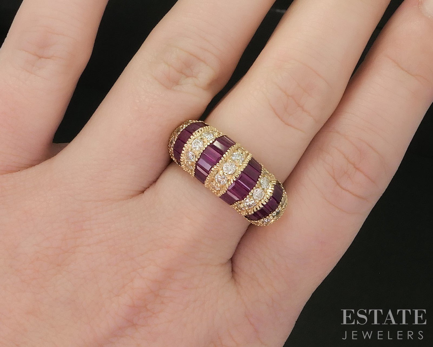 14k Yellow Gold EFFY Natural Ruby & Diamond Ladies Band Ring 8.9g i20380