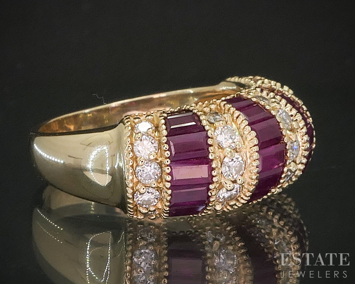 14k Yellow Gold EFFY Natural Ruby & Diamond Ladies Band Ring 8.9g i20380