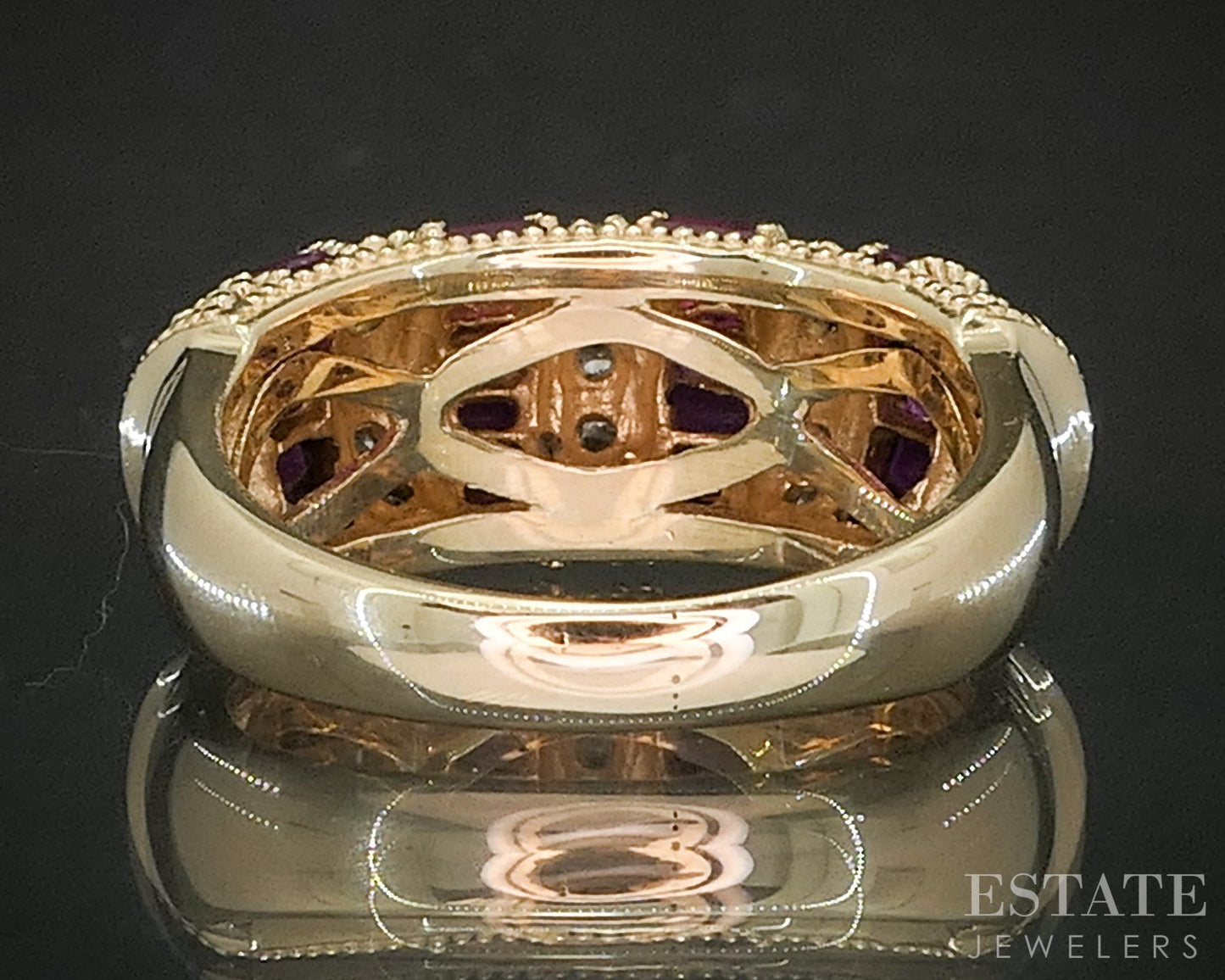 14k Yellow Gold EFFY Natural Ruby & Diamond Ladies Band Ring 8.9g i20380