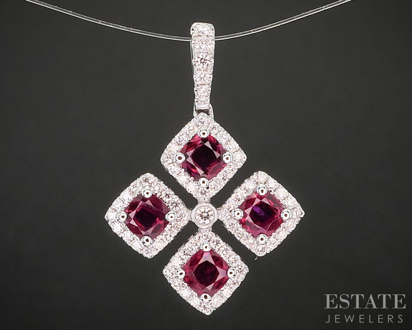 18k White Gold Ruby & Diamond Cross Ladies Pendant 2.7g i20384