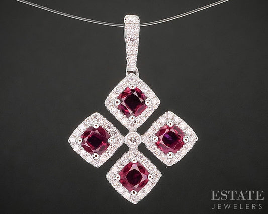18k White Gold Ruby & Diamond Cross Ladies Pendant 2.7g i20384
