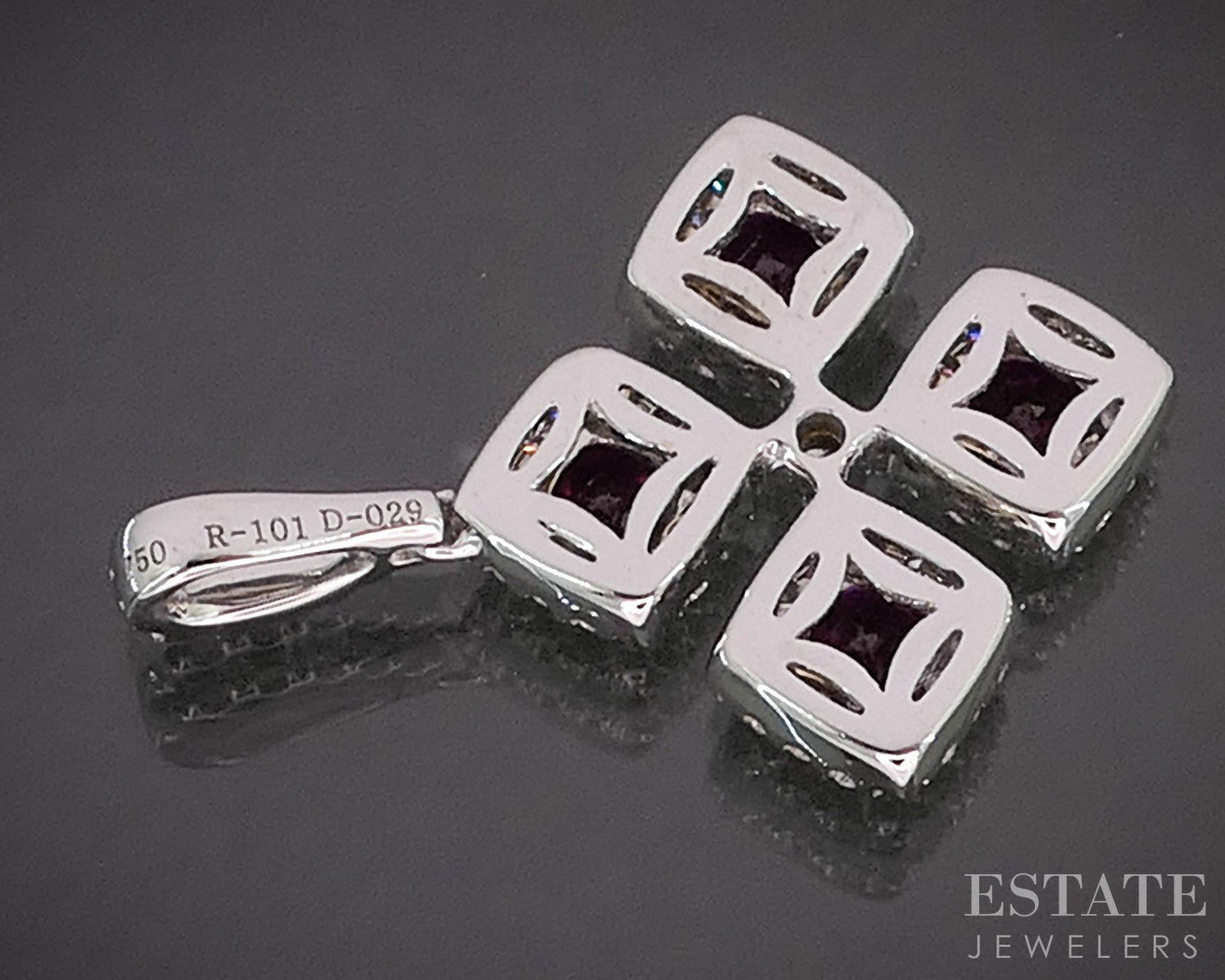 18k White Gold Ruby & Diamond Cross Ladies Pendant 2.7g i20384