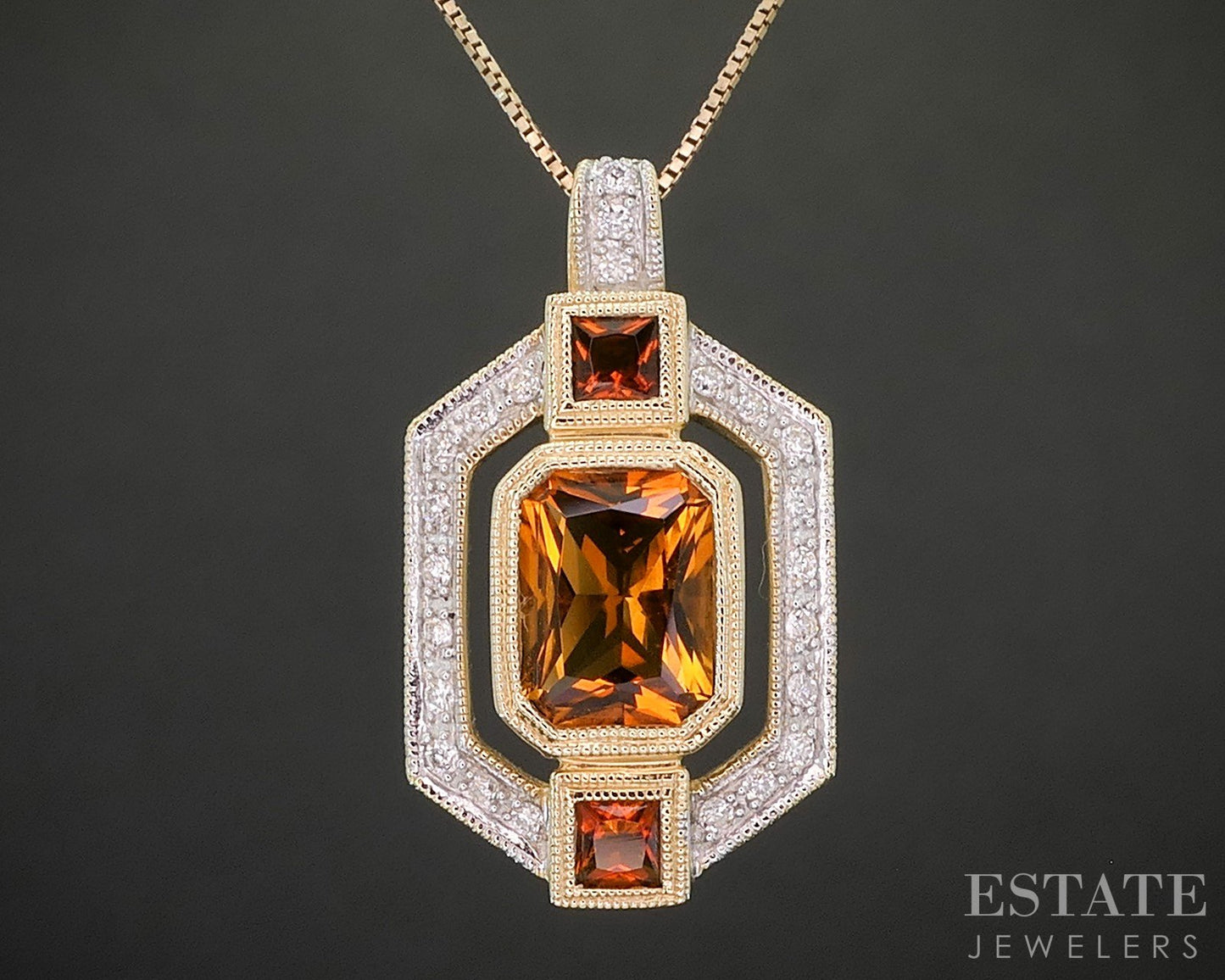 14k Yellow Gold Natural Citrine & Diamond Ladies Necklace 4.4g 18"L i20375