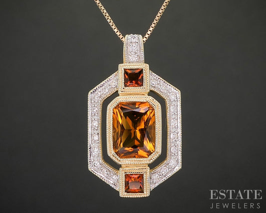 14k Yellow Gold Natural Citrine & Diamond Ladies Necklace 4.4g 18"L i20375