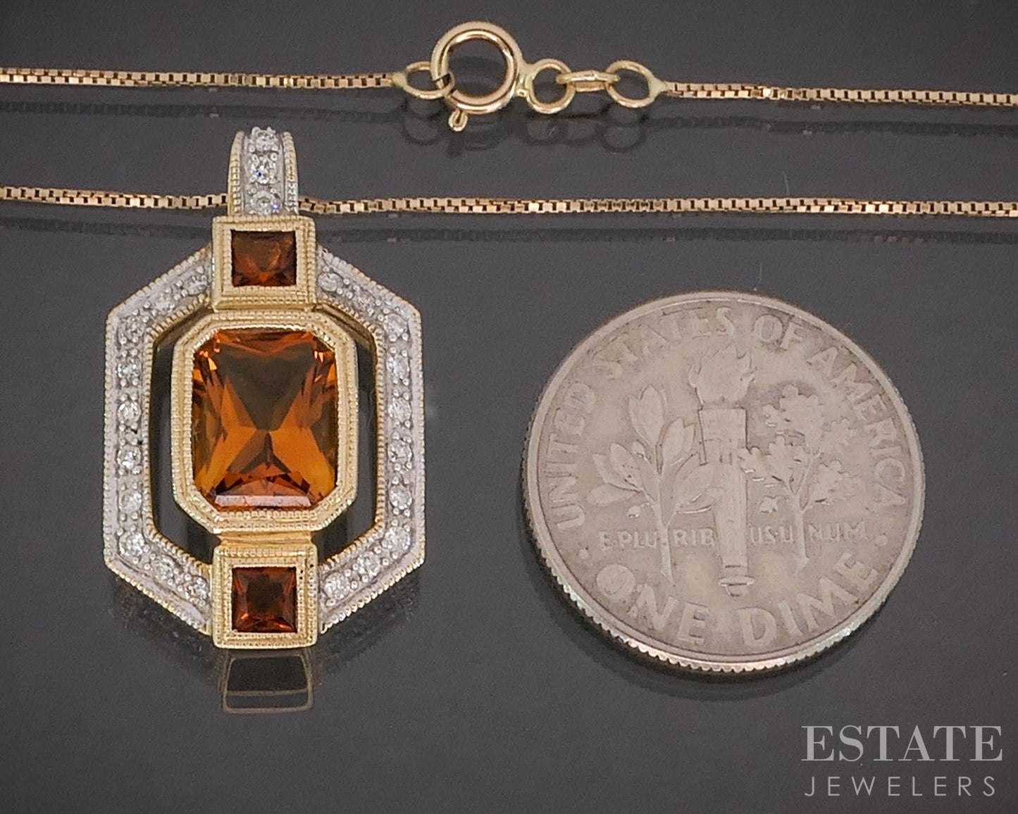 14k Yellow Gold Natural Citrine & Diamond Ladies Necklace 4.4g 18"L i20375