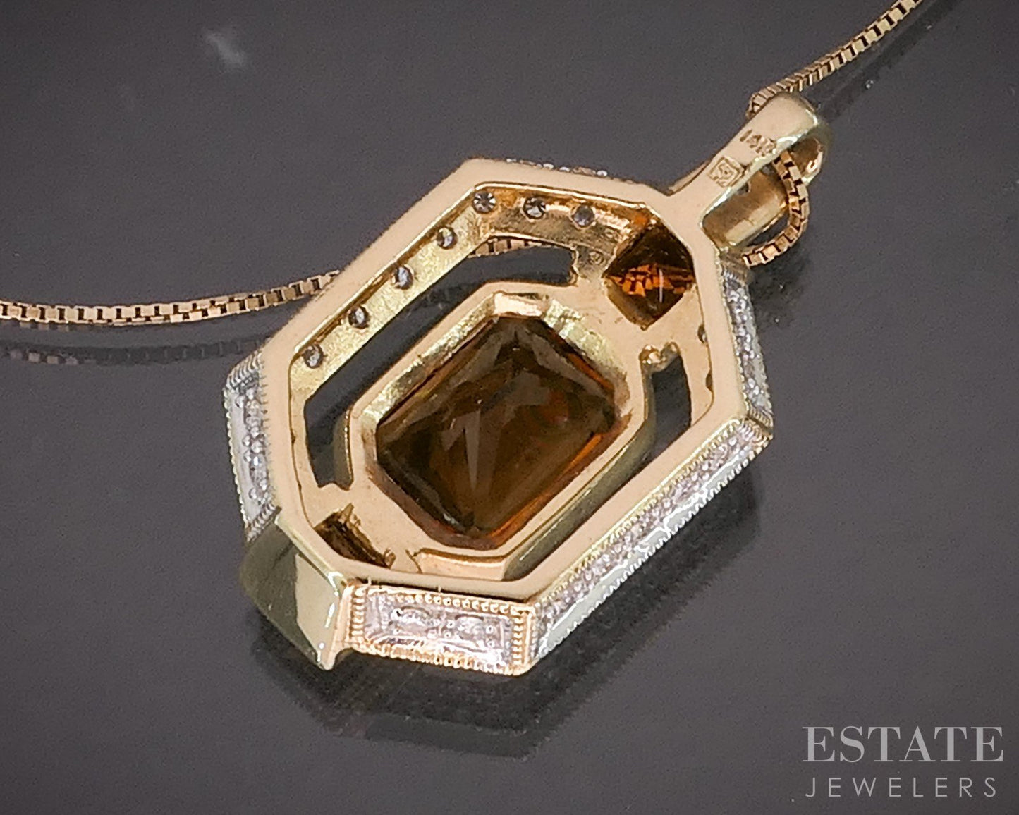 14k Yellow Gold Natural Citrine & Diamond Ladies Necklace 4.4g 18"L i20375