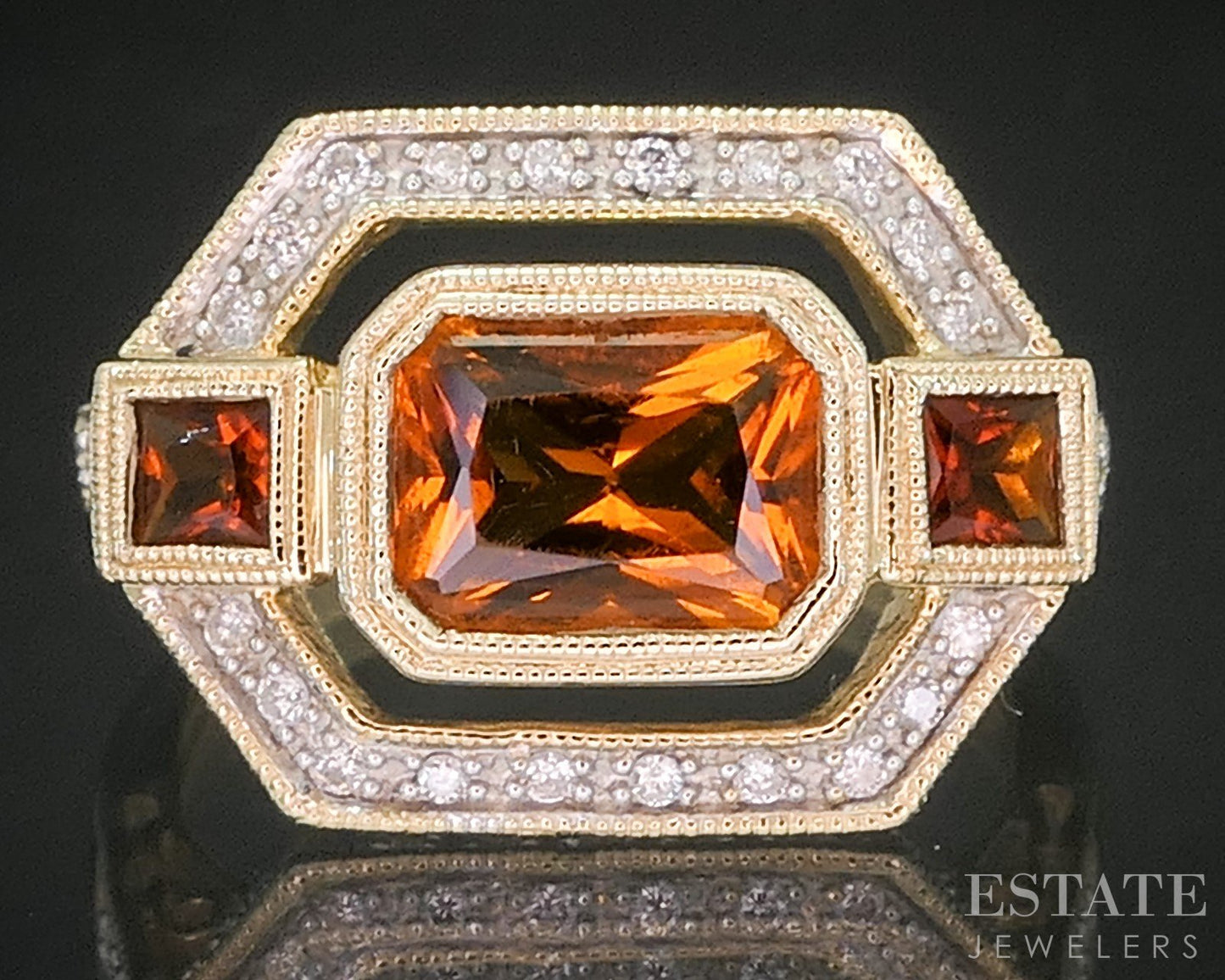 14k Yellow Gold Natural Citrine & Diamond Ladies Ring 5.0g i20376