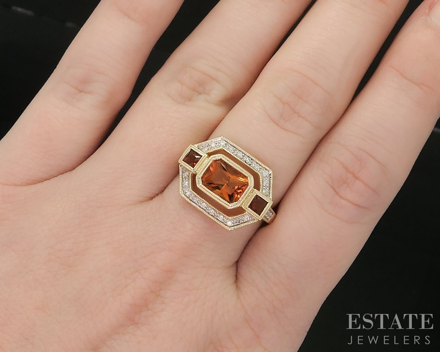 14k Yellow Gold Natural Citrine & Diamond Ladies Ring 5.0g p91672