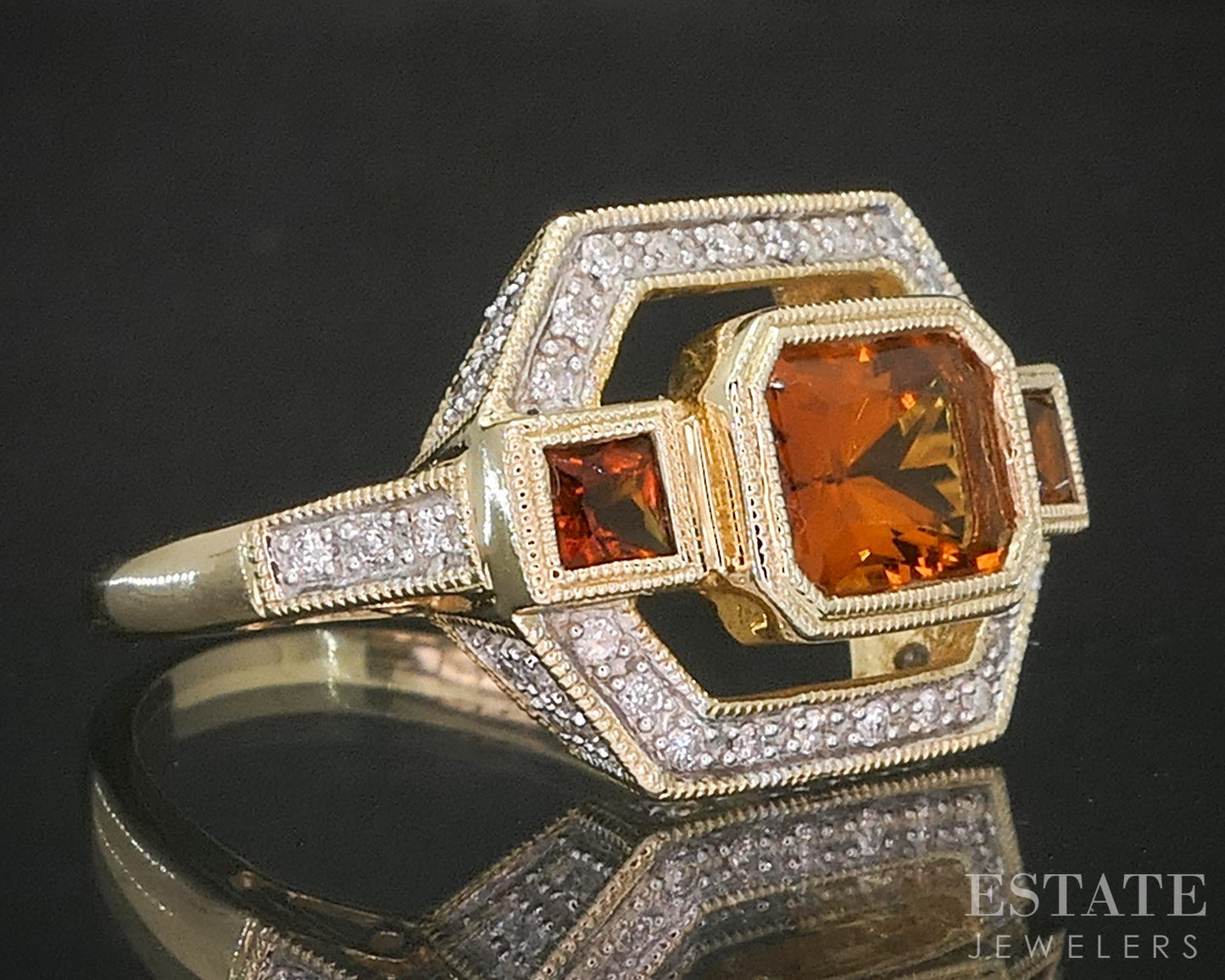 14k Yellow Gold Natural Citrine & Diamond Ladies Ring 5.0g i20376