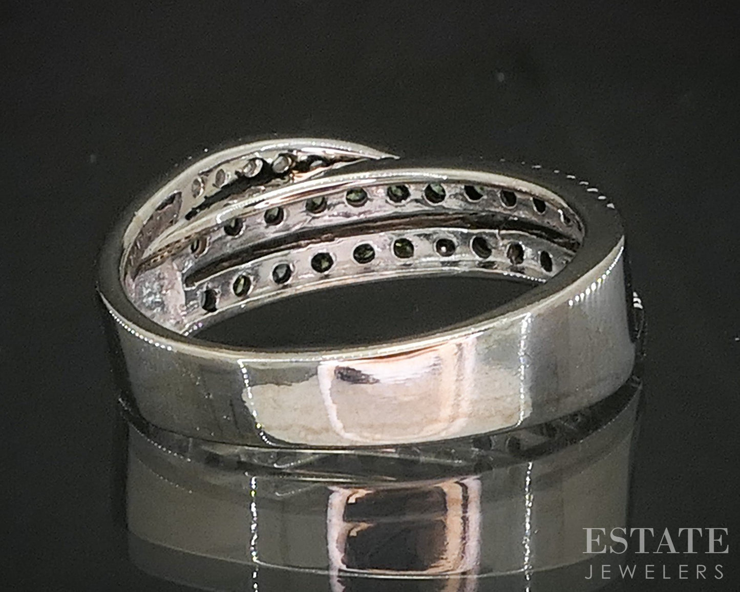 14k White Gold Natural Green & White Diamond Ladies Band Ring 4.7g i20377