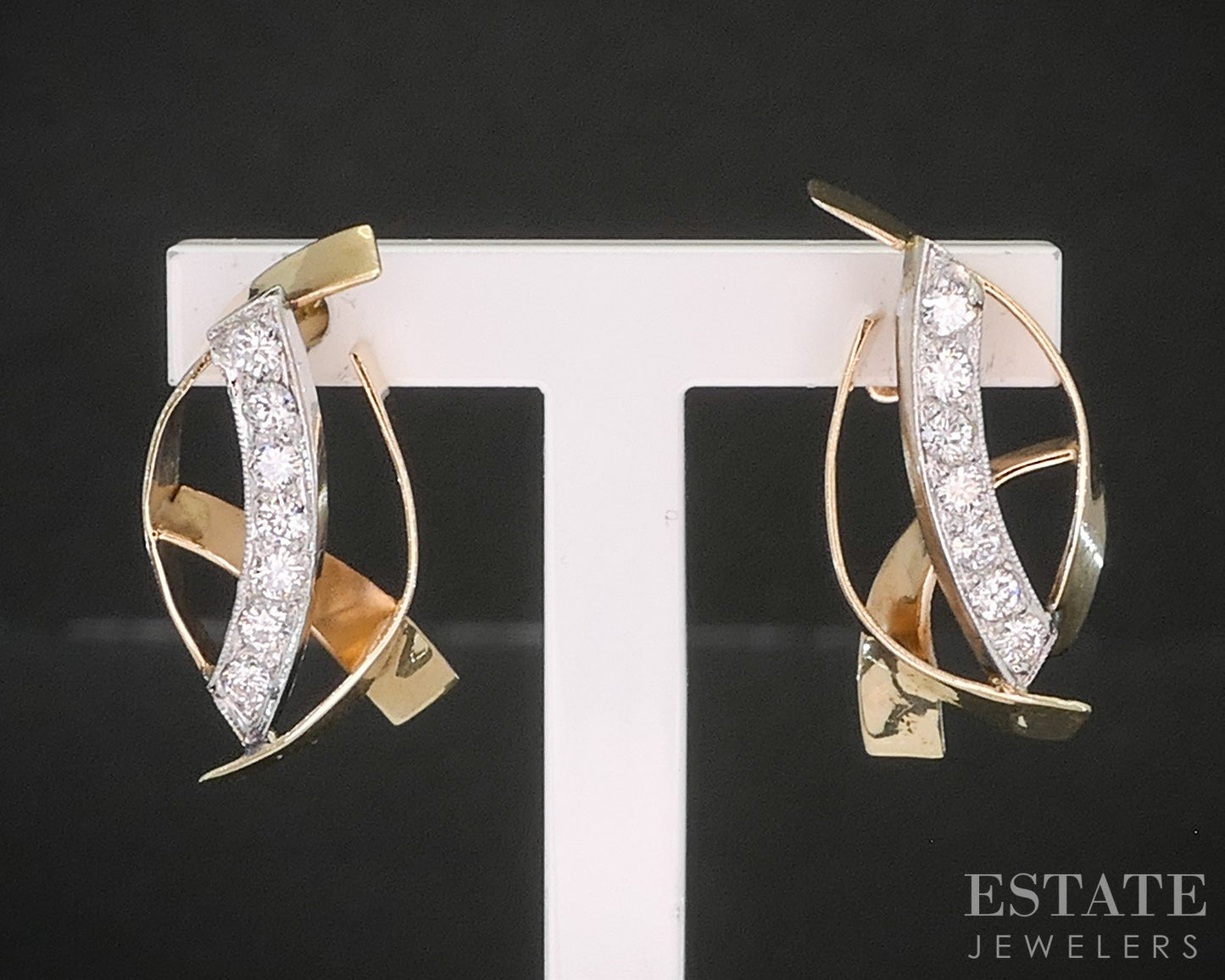 Vintage 14k Yellow & White Gold Natural .40ctw Diamond Earrings 2.6g i20372