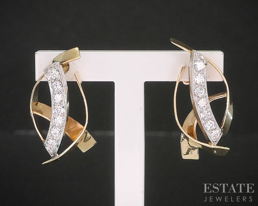 Vintage 14k Yellow & White Gold Natural .40ctw Diamond Earrings 2.6g i20372