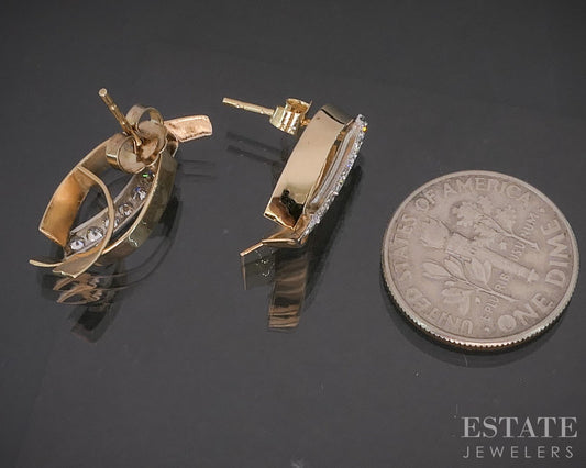 Vintage 14k Yellow & White Gold Natural .40ctw Diamond Earrings 2.6g i20372