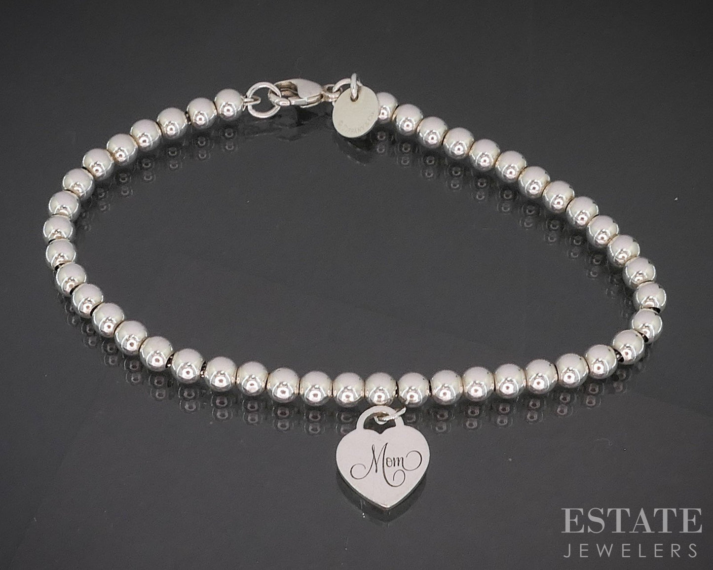 Sterling Tiffany & Co. MOM Mini Heart Tag Beaded Bracelet 5.7g 6.5"L i20371