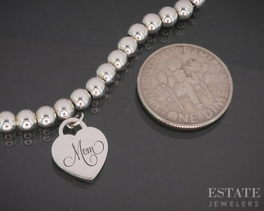 Sterling Tiffany & Co. MOM Mini Heart Tag Beaded Bracelet 5.7g 6.5"L i20371