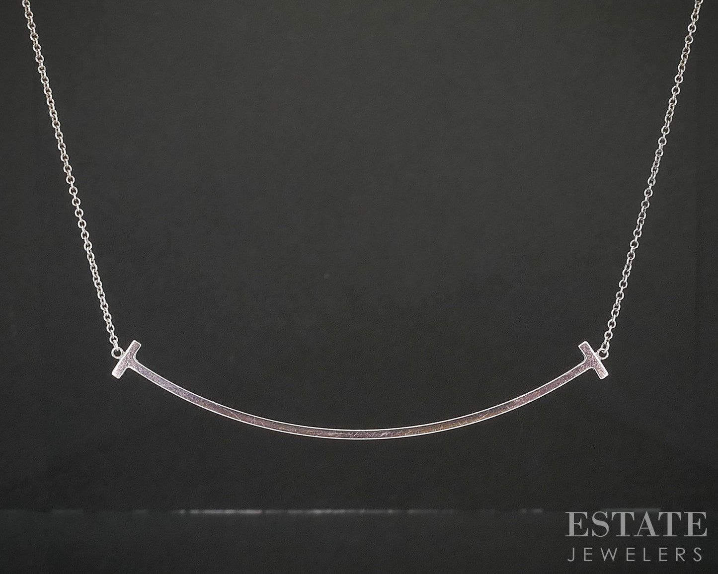 Sterling Tiffany & Co. "T" Smile Cable Link Ladies Necklace 2.7g 18"L i20374