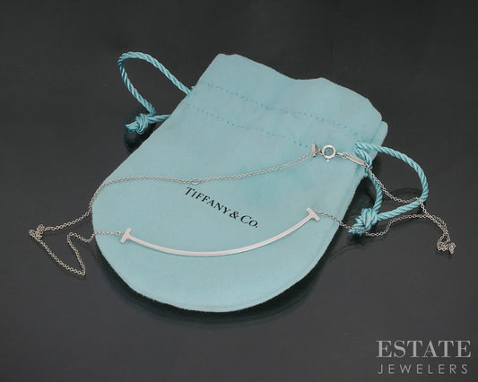 Sterling Tiffany & Co. "T" Smile Cable Link Ladies Necklace 2.7g 18"L i20374