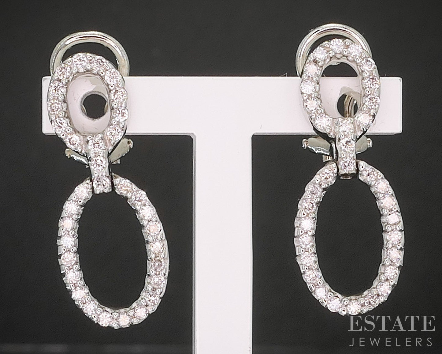 14k White Gold Natural .60ctw Diamond Omega Back Dangle Earrings 4.3g i20373