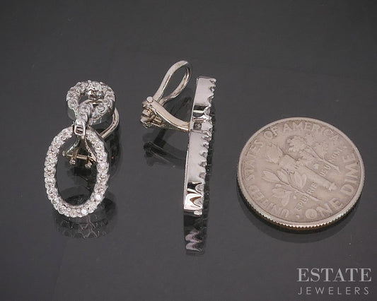 14k White Gold Natural .60ctw Diamond Omega Back Dangle Earrings 4.3g i20373