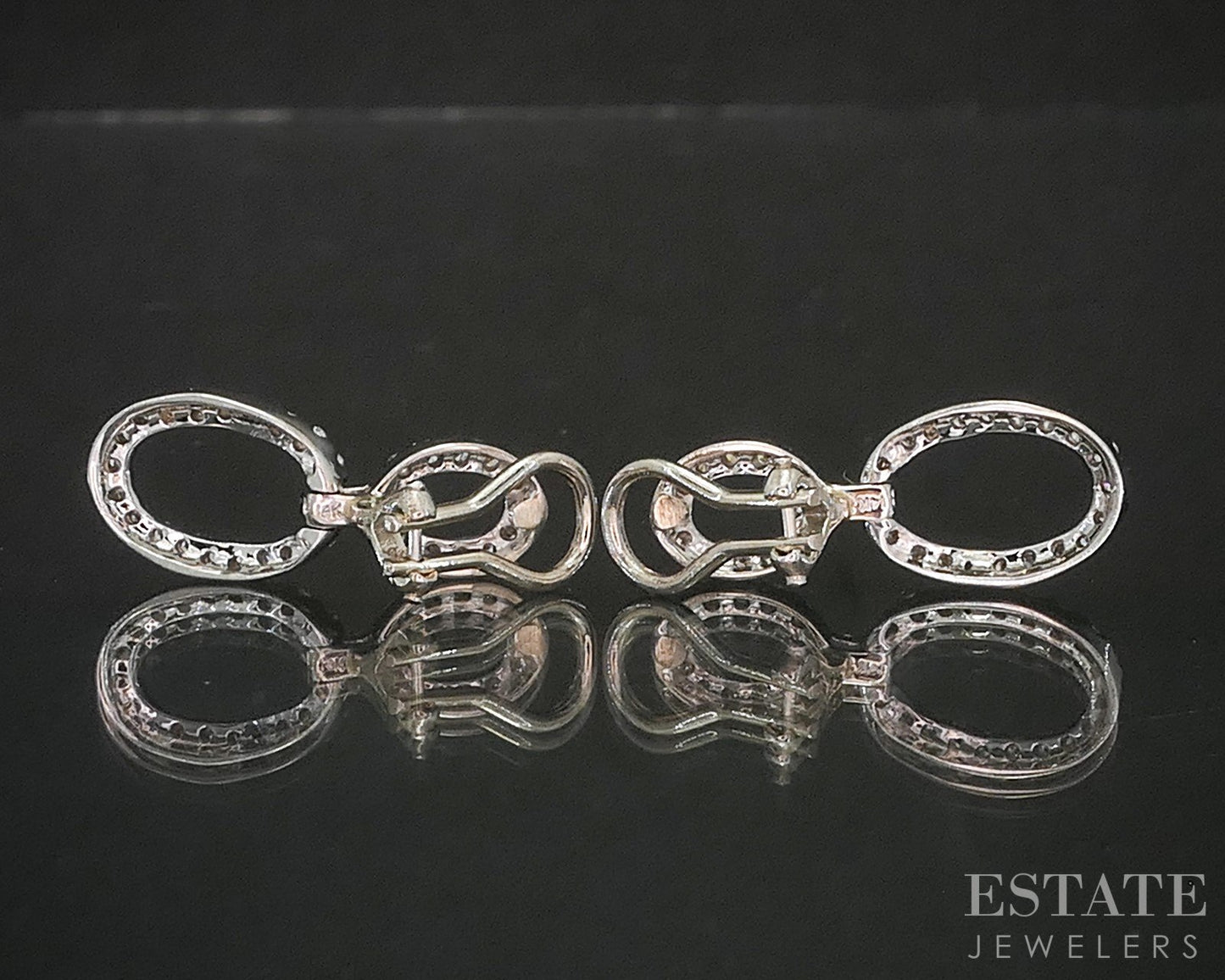 14k White Gold Natural .60ctw Diamond Omega Back Dangle Earrings 4.3g i20373