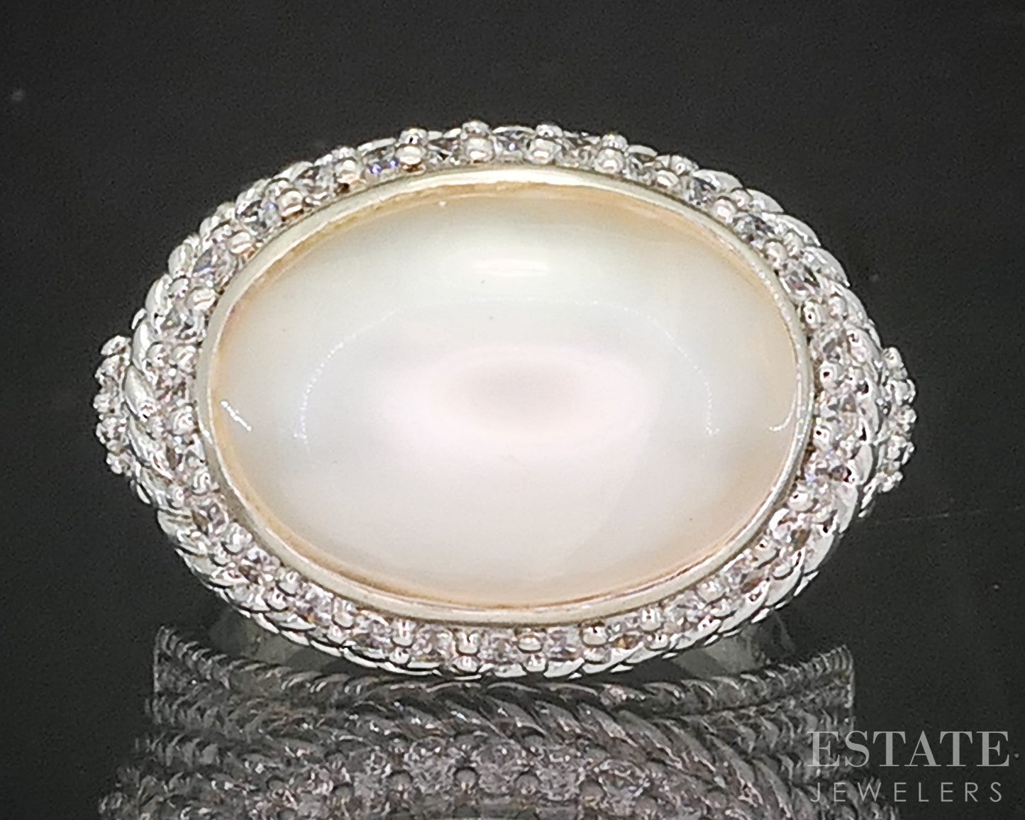 Sterling Silver Judith Ripka Mabe Pearl & CZ Ladies Ring 11.8g i20389