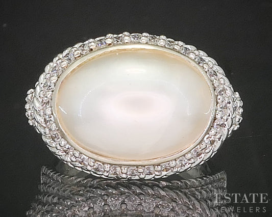Sterling Silver Judith Ripka Mabe Pearl & CZ Ladies Ring 11.8g i20389