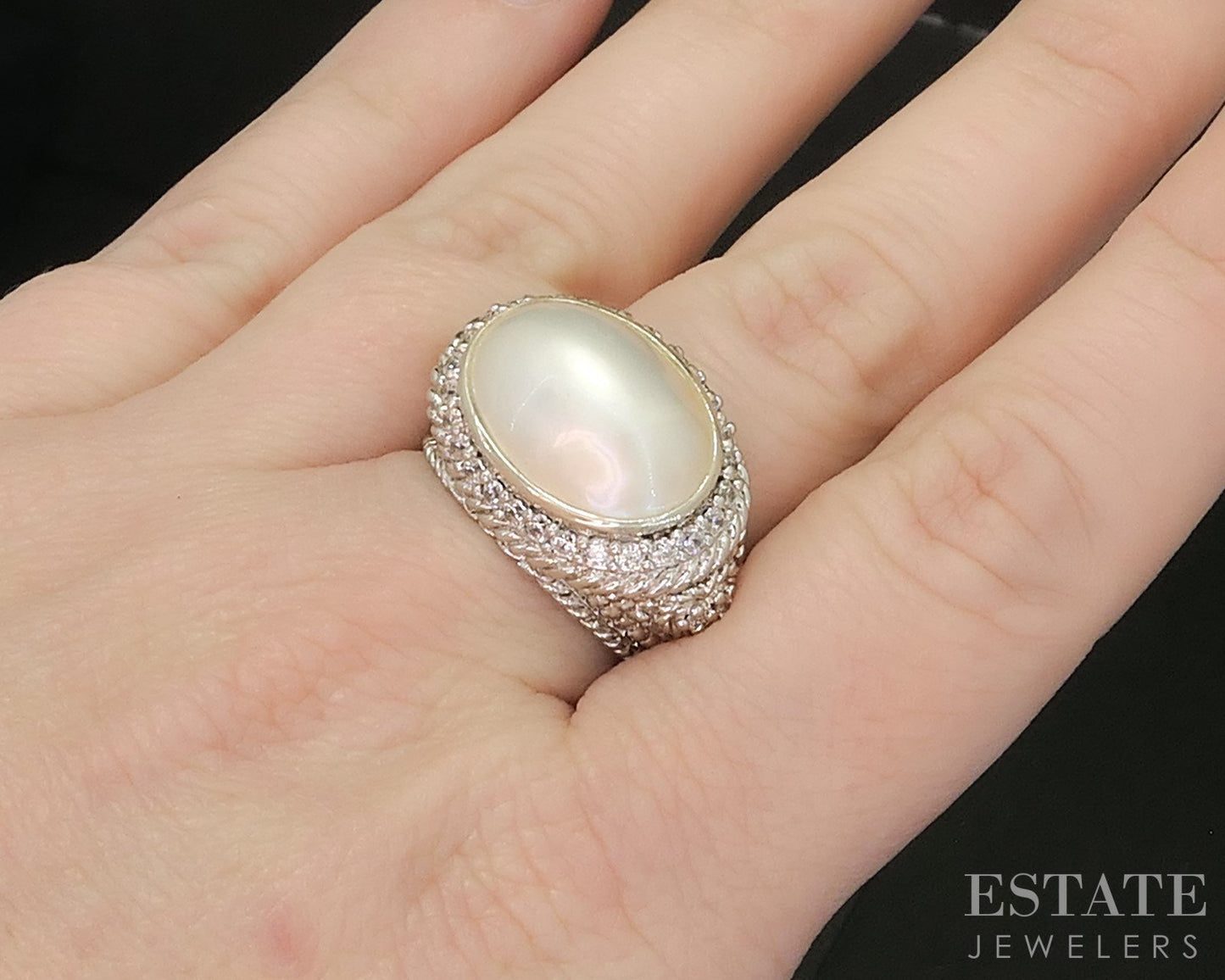 Sterling Silver Judith Ripka Mabe Pearl & CZ Ladies Ring 11.8g i20389