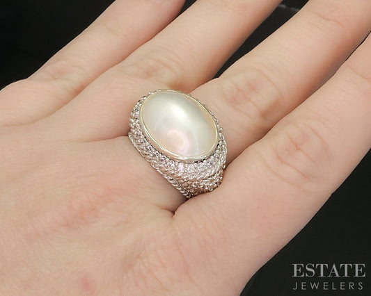 Sterling Silver Judith Ripka Mabe Pearl & CZ Ladies Ring 11.8g i20389