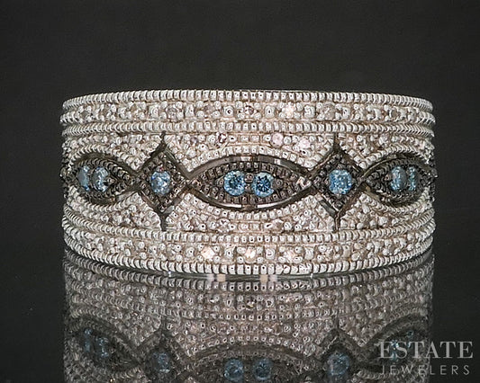 Sterling Silver Natural Blue & White Diamond Ladies Band Ring 8.5g i20392