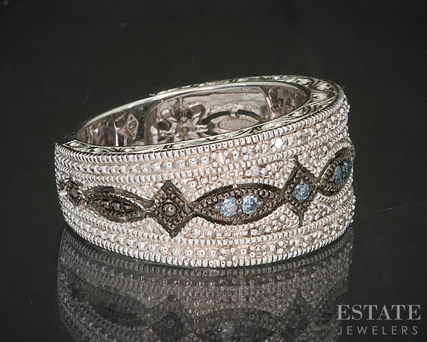 Sterling Silver Natural Blue & White Diamond Ladies Band Ring 8.5g i20392