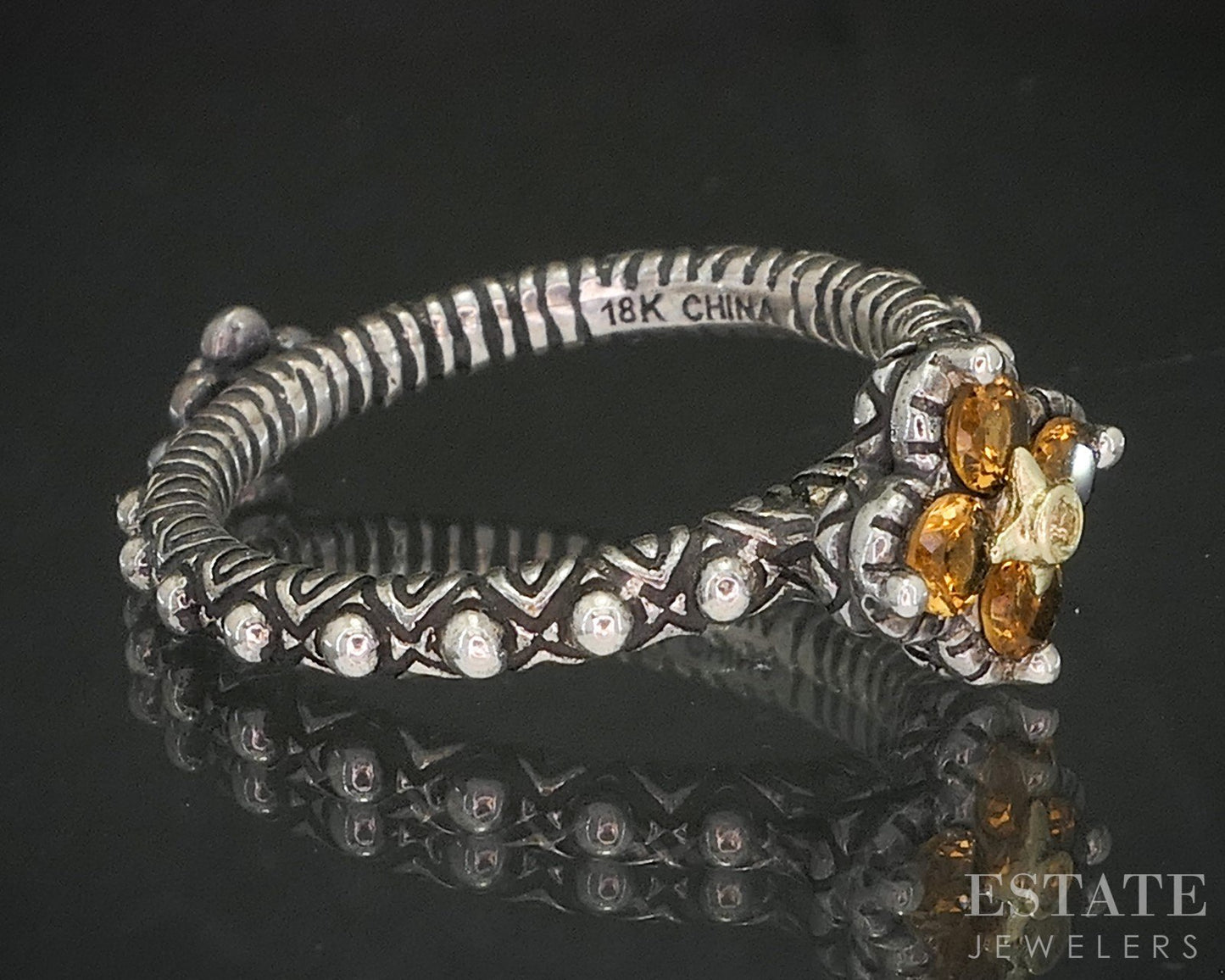 18k & Sterling Barbara Bixby Citrine White Topaz Lotus Ladies Ring 4.6g i20394