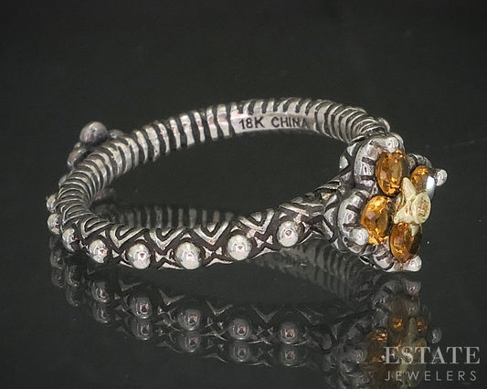 18k & Sterling Barbara Bixby Citrine White Topaz Lotus Ladies Ring 4.6g i20394