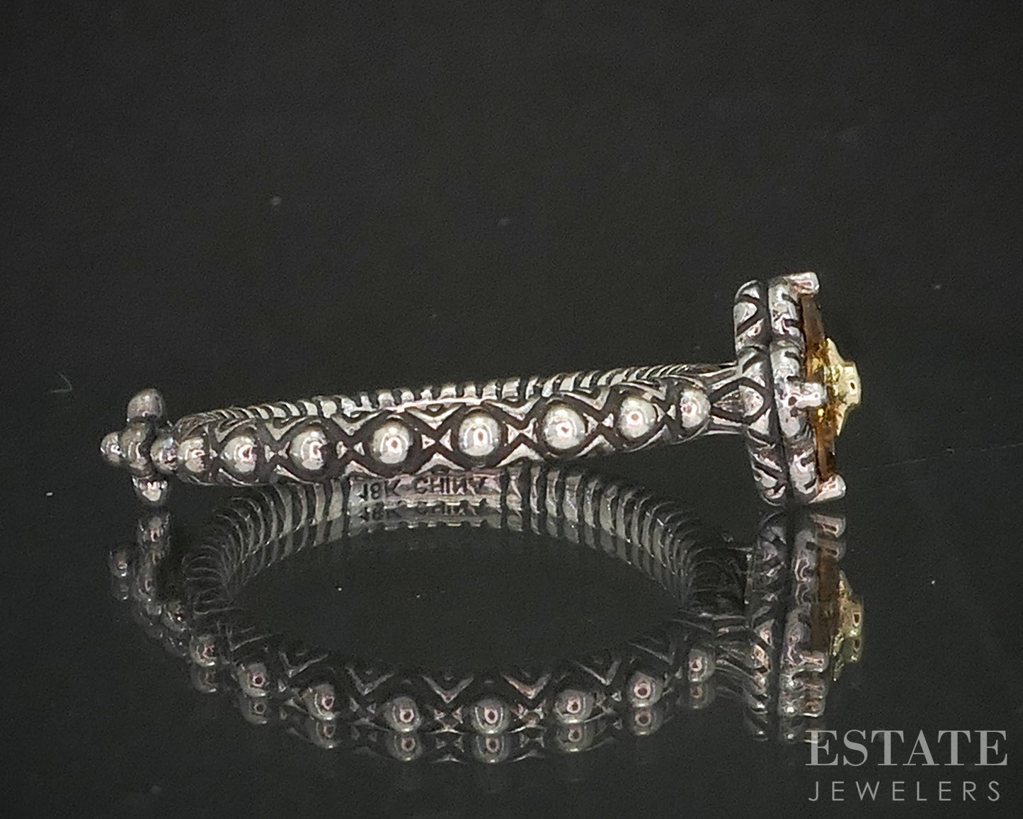 18k & Sterling Barbara Bixby Citrine White Topaz Lotus Ladies Ring 4.6g i20394