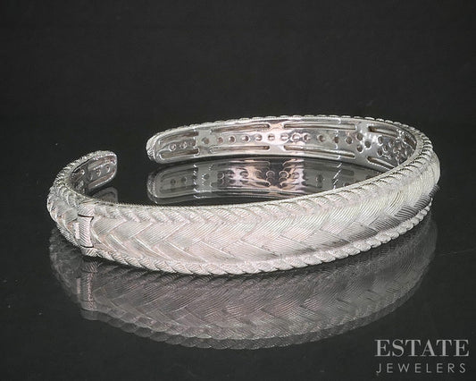 Sterling Judith Ripka Braided Cable Hinged Cuff Bracelet 31g i20395