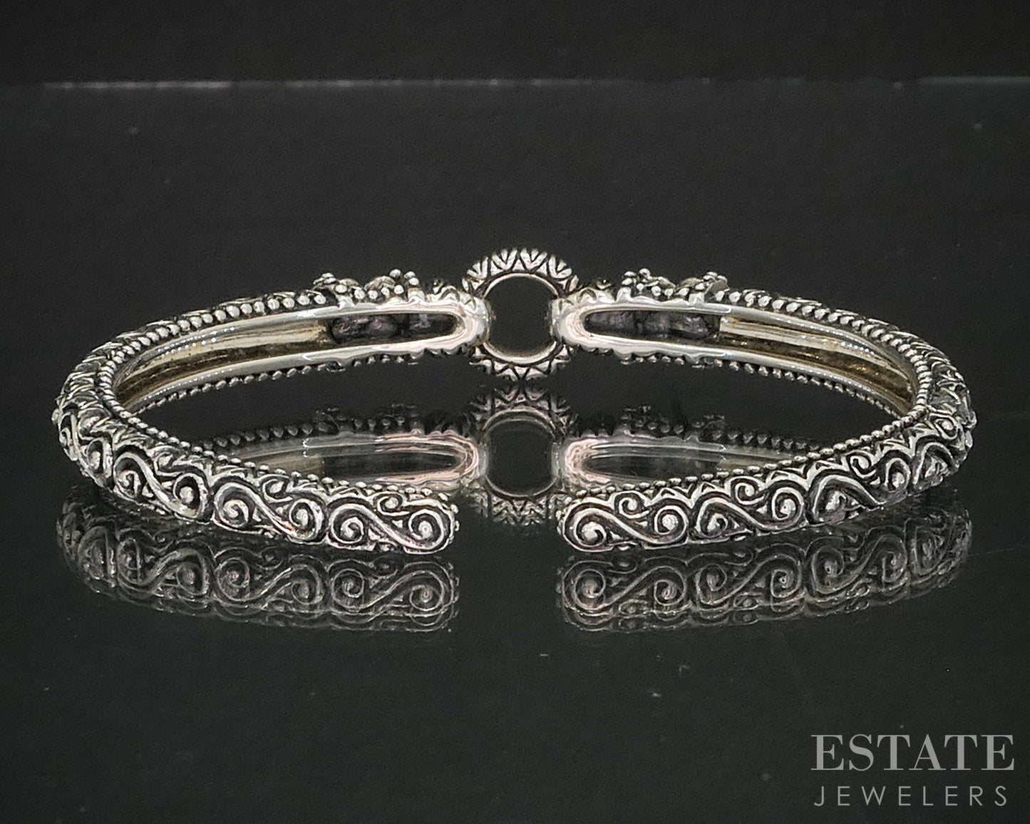 18k & Sterling Barbara Bixby Flower Scroll Ladies Cuff Bracelet 29.2g i20391