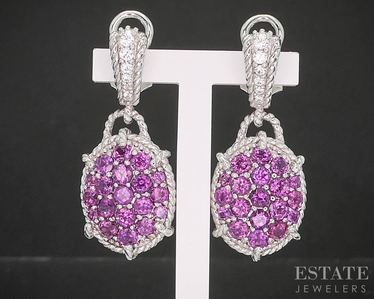 Sterling Silver Judith Ripka Natural Pink Tourmaline & CZ Earrings 14g i20398