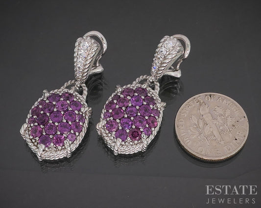 Sterling Silver Judith Ripka Natural Pink Tourmaline & CZ Earrings 14g i20398