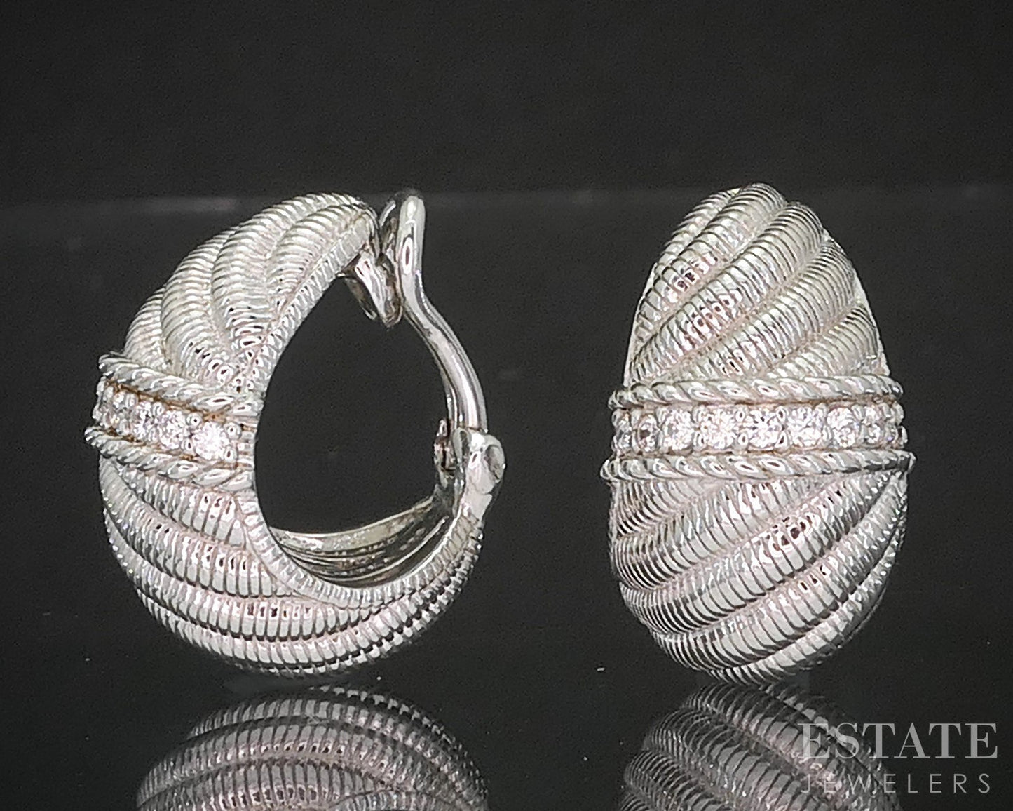 Sterling Silver Judith Ripka CZ Cable J-Hoop Ladies Earrings 18g i20400