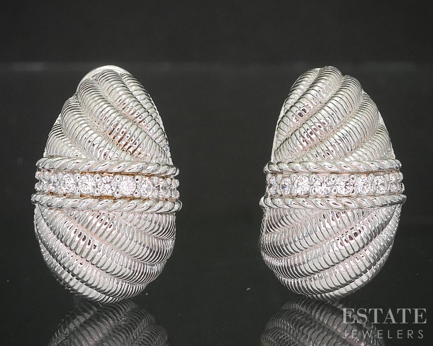 Sterling Silver Judith Ripka CZ Cable J-Hoop Ladies Earrings 18g i20400