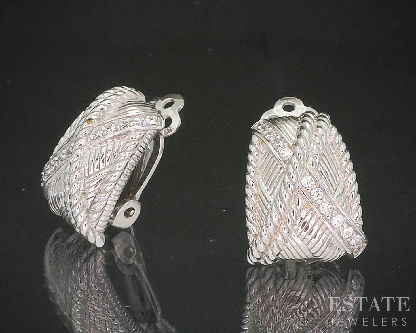 Sterling Silver Judith Ripka CZ Cable X Clip On Ladies Earrings 11g i20404