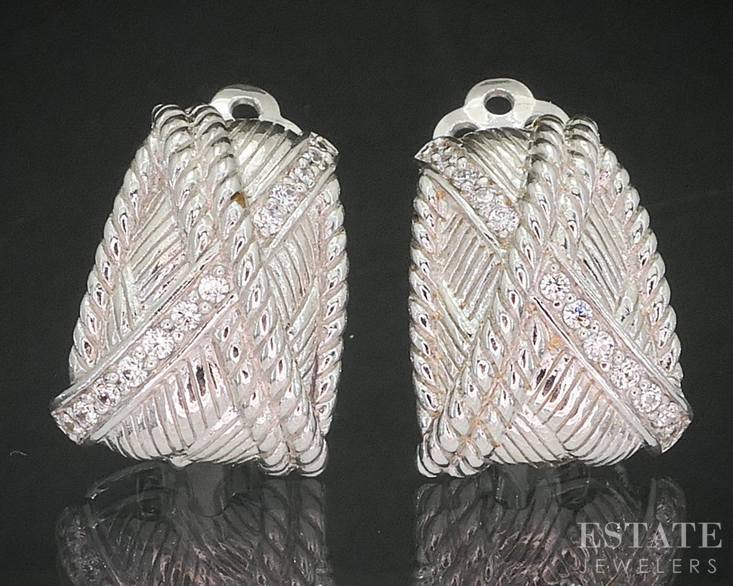 Sterling Silver Judith Ripka CZ Cable X Clip On Ladies Earrings 11g i20404