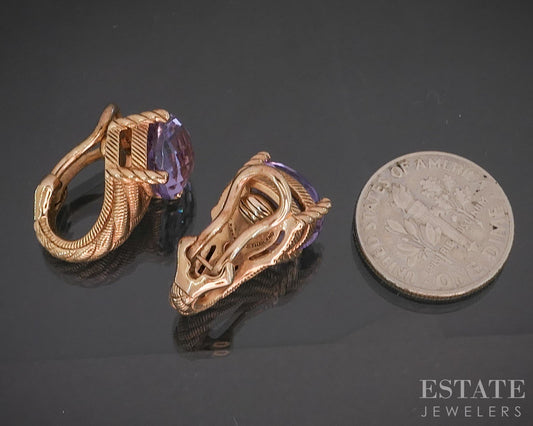 Sterling Silver Judith Ripka Rose Gold Natural Amethyst Earrings 8.8g i20406