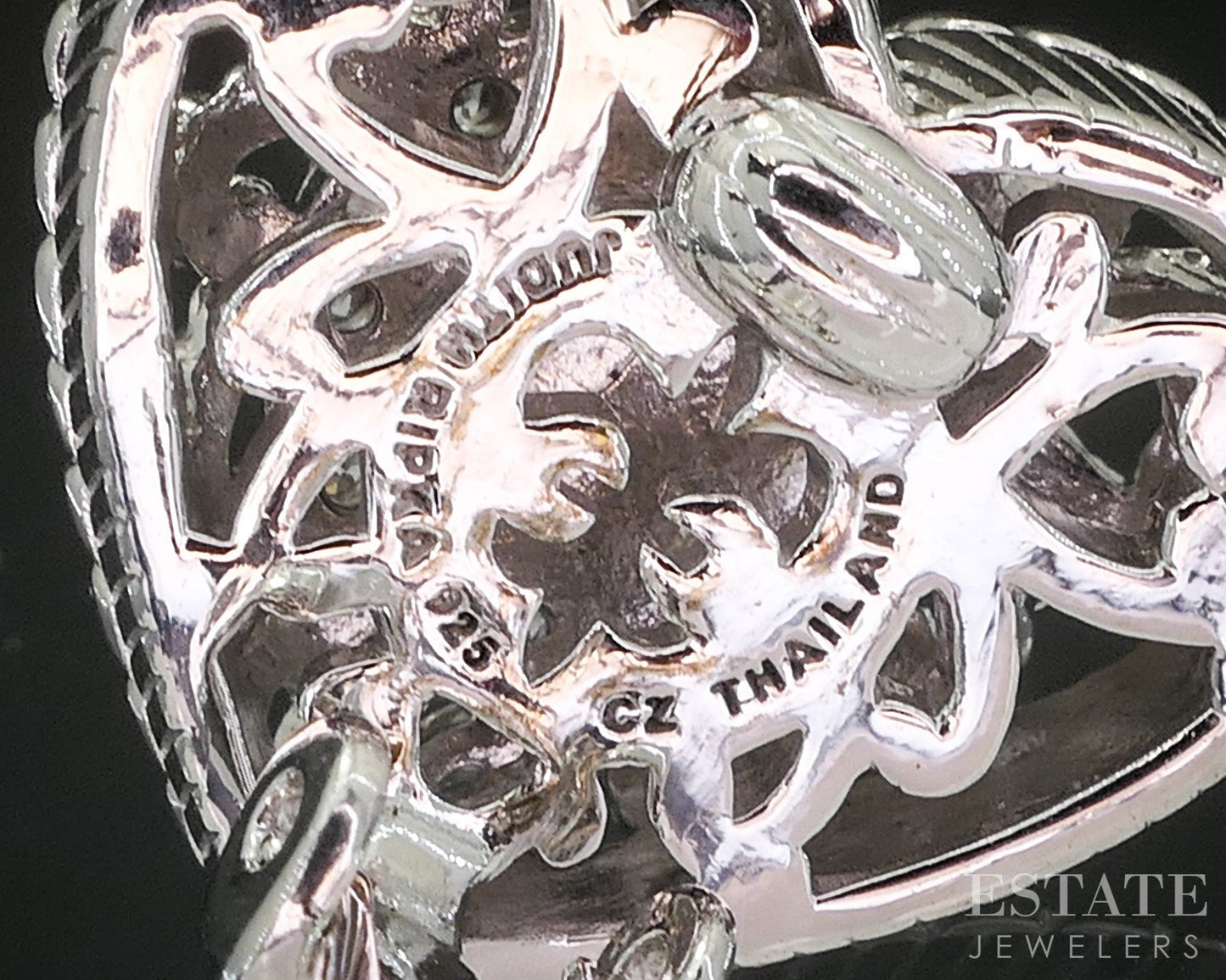 Sterling Silver Judith Ripka Natural Rose Quartz & CZ Heart Earrings 13g i20405