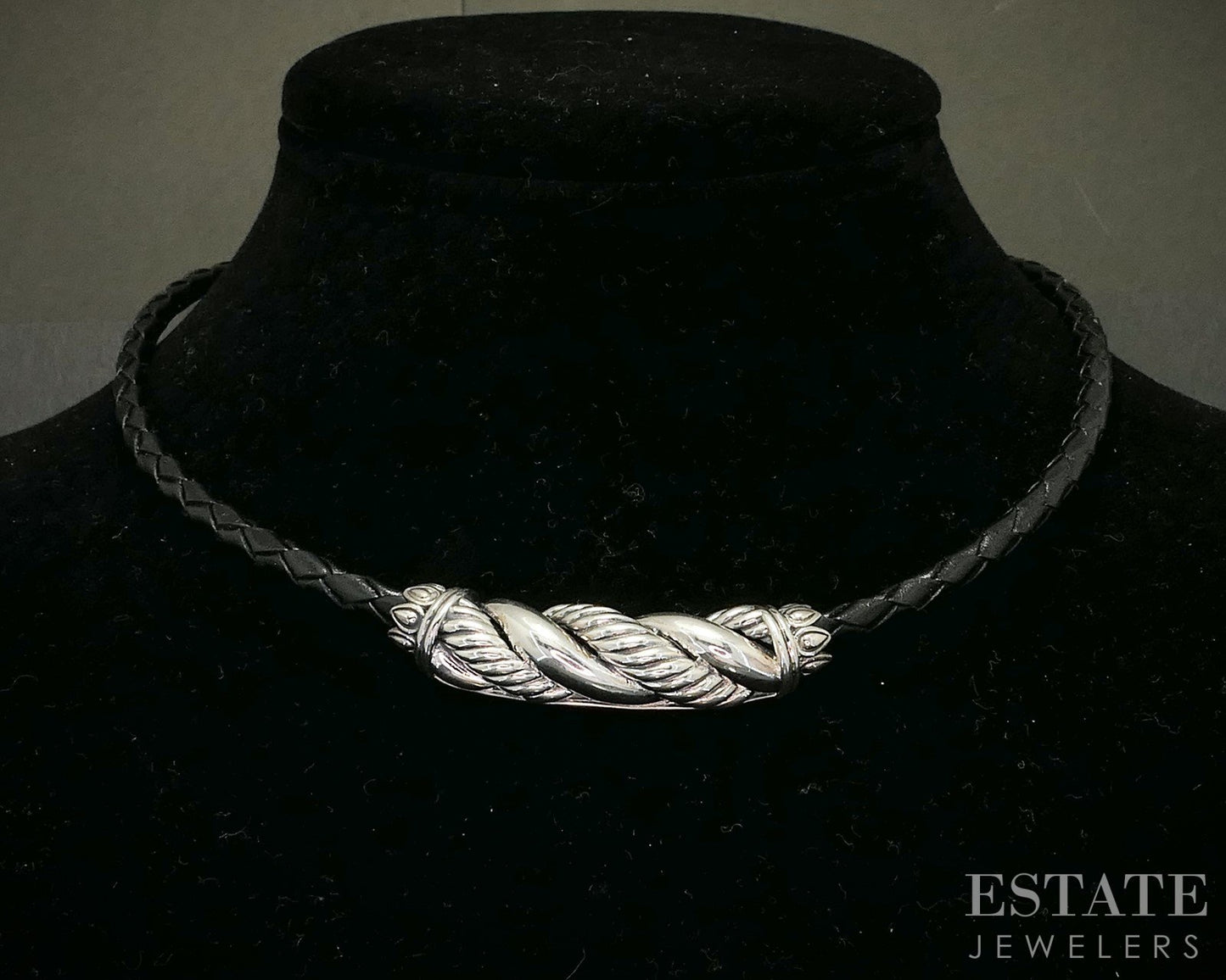 Sterling Silver JAI John Hardy Black Leather Necklace 17g 19"L i20402