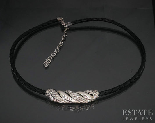 Sterling Silver JAI John Hardy Black Leather Necklace 17g 19"L i20402